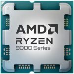 AMD Ryzen 9000 Series processor with a metal heat spreader on a teal motherboard.